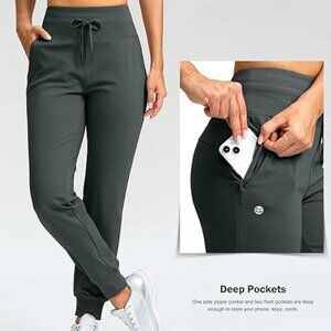 NEW - G Gradual Women's Fleece Lined Joggers W/High Waisted Zipper Pockets